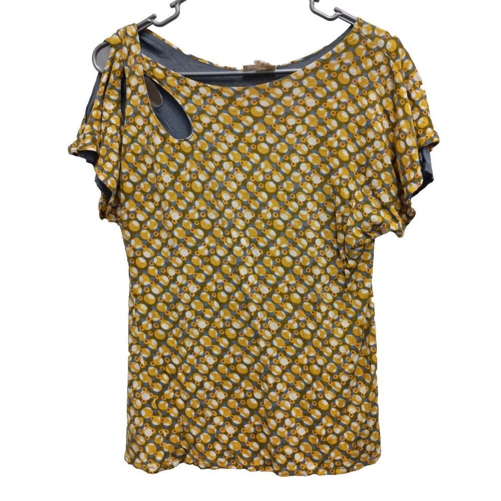 Anthropologie Meadow Rue Womens BOHO‎ Top Small Yellow Printed Cutout Coquette